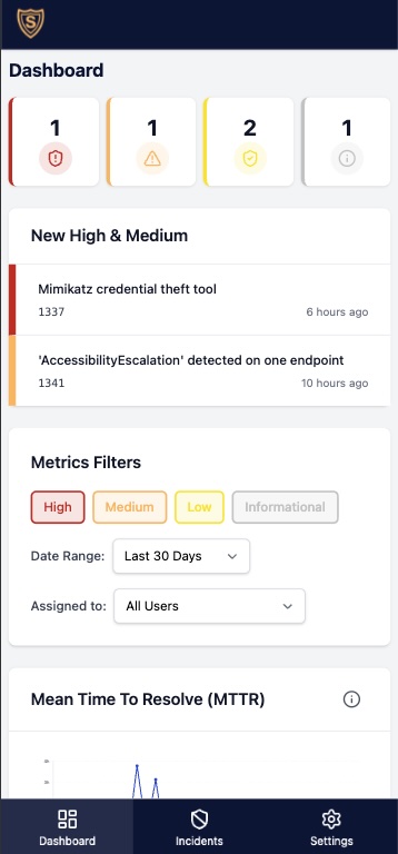 Mobile app showing dashboard
